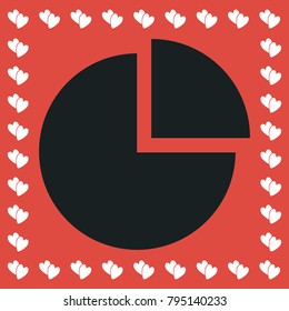 Pie Chart icon flat. Simple black pictogram on red background with white hearts for valentines day. Vector illustration symbol