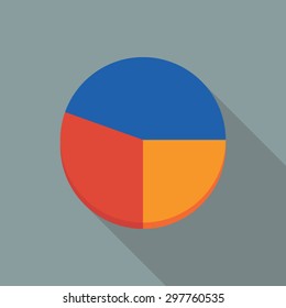 Pie Chart Icon. Flat Vector Icon With Long Shadow Design Collection.
