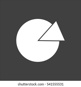 Pie chart icon flat. Vector white illustration isolated on black background. Flat symbol