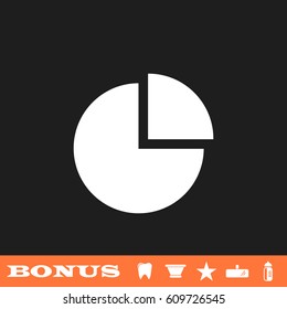 Pie Chart icon flat. White pictogram on black background. Vector illustration symbol and bonus button tooth, vase, star, mirror, bottle