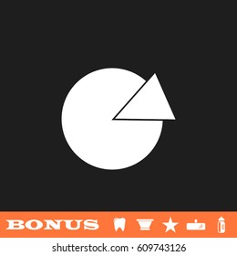 Pie chart icon flat. White pictogram on black background. Vector illustration symbol and bonus button tooth, vase, star, mirror, bottle