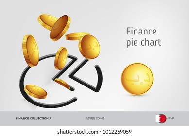 Pie chart icon with flying Bahraini Dinar coins, finance concept. Vector illustration for print, websites, web design, mobile app, infographics.