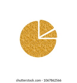 Pie chart icon in gold glitter texture. Sparkle luxury style vector illustration.
