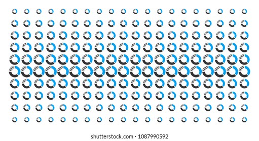 Pie chart icon halftone pattern, designed for backgrounds, covers, templates and abstraction effects. Vector pie chart objects arranged into halftone array.