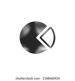 Pie chart icon in halftone style. Black and white monochrome vector illustration.