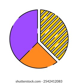 Gráfico de pizza Icon Illustration com paleta de cores brilhantes em estilo de design plano para design de tema de negócios e escritório.