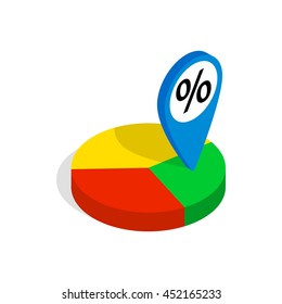 Pie chart icon in isometric 3d style isolated on white background. Compute symbol