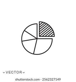 pie chart icon, market share, company business profit pie chart, thin line symbol concept isolated on white background, editable stroke eps 10 vector illustration