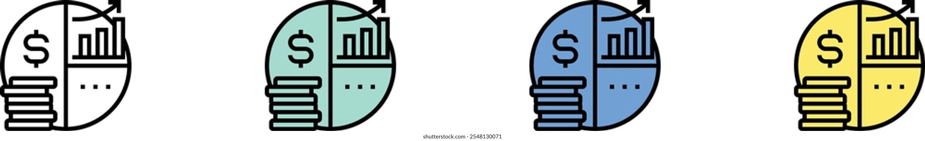pie chart icon. Outline, Green, Blue and Yellow Style Design Isolated On White Background