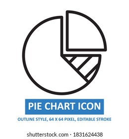 pie chart icon outline style on white background. chart and diagram vector illustration. base 64 x 64 pixels. expanded.