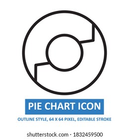 pie chart icon outline style on white background. chart and diagram vector illustration. base 64 x 64 pixels. expanded.