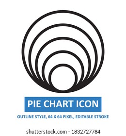 pie chart icon outline style on white background. chart and diagram vector illustration. base 64 x 64 pixels. expanded.