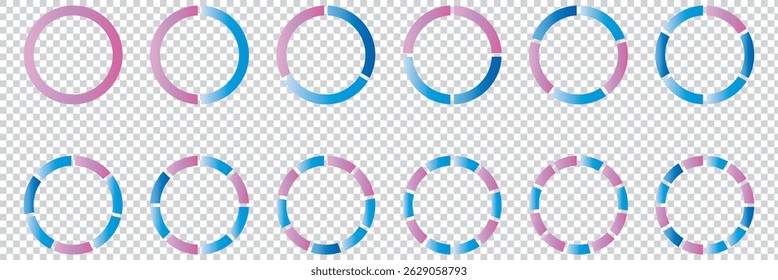 Conjunto de iconos de gráfico circular. Establecer flechas de gráficos circulares . Conjunto de diagramas de gráfico circular. Círculos cortados separados eps 10