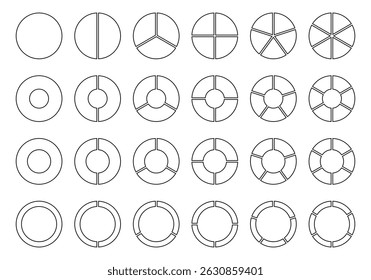 Conjunto de iconos de gráfico circular. colección de diagrama con 1 a 10 secciones y pasos. Ilustración vectorial eps 10, gráfico circular, iconos para infografías,