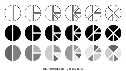 Pie chart icon set. Infographic strategy division symbol. Simple and modern design
