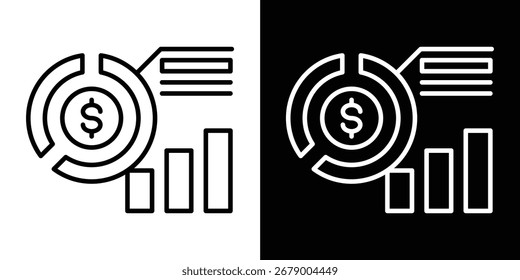 ícone do gráfico de pizza definido na ilustração de vetor de estilo preto e branco do outline