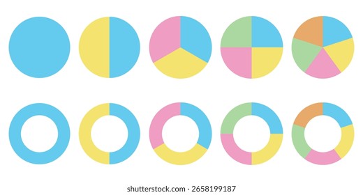 Pie chart icon. Pie chart sign. Circle section graph. Wheel round diagram . Flat Design Pie and Donut Charts Set for Analytics Infographics. vector illustration.