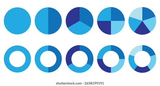 Pie chart icon. Pie chart sign. Circle section graph. Wheel round diagram . Flat Design Pie and Donut Charts Set for Analytics Infographics. vector illustration.