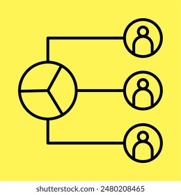 pie chart icon simple, line vector isolated on yellow background. trendy and modern design