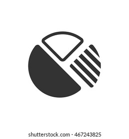 Pie chart icon in single grey color. Data report information office financial number presentation
