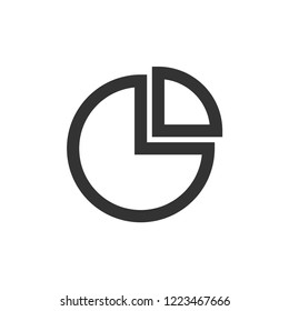 Pie chart icon in thick outline style. Black and white monochrome vector illustration.