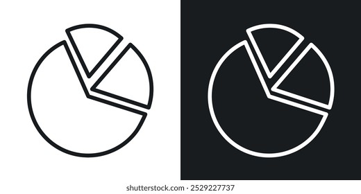 Ícone do gráfico de pizza na cor preta da linha fina. ilustração de símbolos vetoriais simples planos.