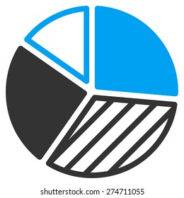 Pie chart icon. This isolated flat symbol uses modern corporation light blue and gray colors.