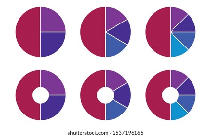 Pie chart icon three two pie chart set. Pie charts icons percentage vector graphic illustration report logo. Pie chart collections on white background.