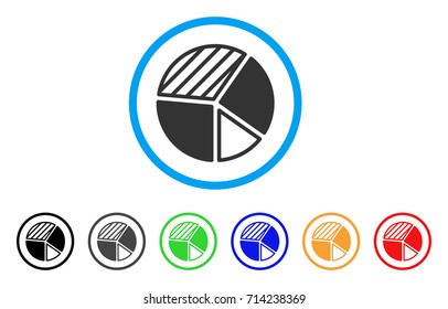 Pie Chart icon. Vector illustration style is a flat iconic pie chart grey rounded symbol inside light blue circle with black, gray, green, blue, red, orange color additional versions.