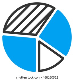 Pie Chart icon. Vector style is bicolor flat iconic symbol with rounded angles, blue and gray colors, white background.