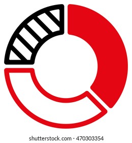 Pie Chart icon. Vector style is bicolor flat iconic symbol with rounded angles, intensive red and black colors, white background.