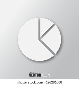 Pie chart icon in white style with shadow isolated on grey background. For your design, logo. Vector illustration.