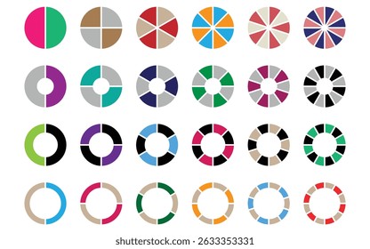 Pie chart  icons. Infographic wheel segment and fraction. chart percentage, donut chart, web design, business presentation, marketing map or download progress vector illustration eps 10, 