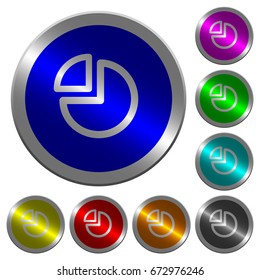 Pie chart icons on round luminous coin-like color steel buttons