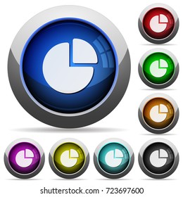 Pie chart icons in round glossy buttons with steel frames