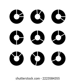 Zeichensatz-Symbole setzen. Symbol für Prozentanteil, Anteil oder Statistik. Kreis unterteilt in Segmente, Teile. Einzige Vektorgrafik auf weißem Hintergrund.