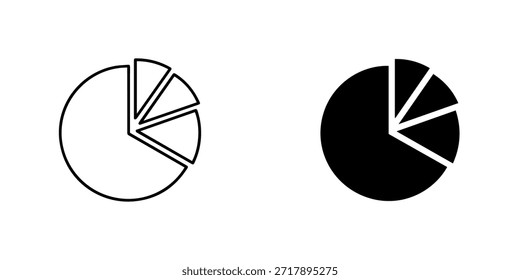 Pie chart icons showing data division, one outlined and one solid, isolated on