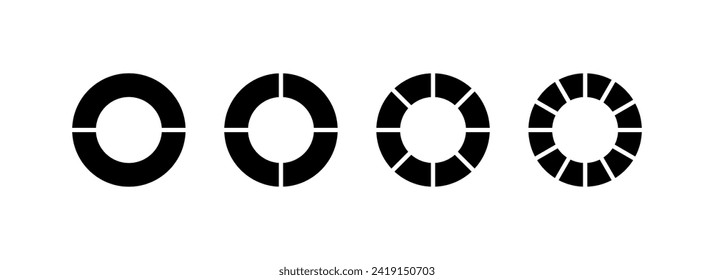 Pie chart icons. Silhouette style. Vector icons