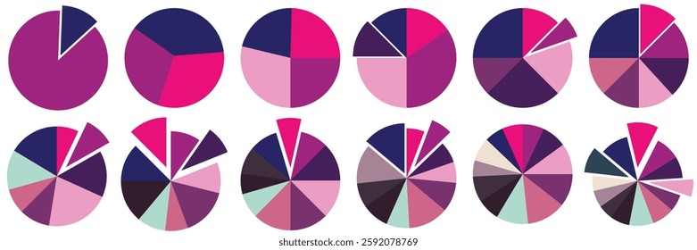 Pie chart icons.Different color circles. donut and pie chart infographic of vector illustration