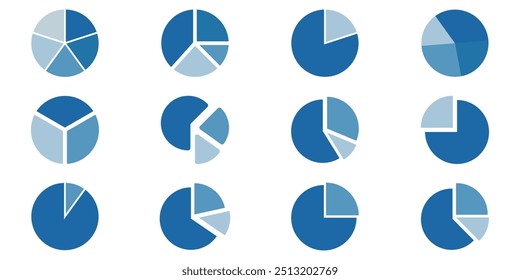 Conjunto de iconos gráficos de información de gráfico circular. Gráficos, diagramas, gráficos de información de círculos, establecer la Ilustración vectorial de colección para los negocios.