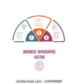 Pie chart Infographic colourful lines with text areas 3 positions.