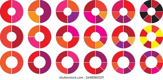 pie chart infographic design. Flat process cycle. Progress sectors. business elements and statistics with numbers. Colorful 1,2,3,4,5,6,7,8,9,10,11,12 ,13,14,15sections. Wheel round	