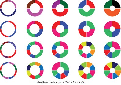 pie chart infographic design. Flat process cycle. Progress sectors. business elements and statistics with numbers. Colorful 1,2,3,4,5,6,7,8,9,10,11,12 ,13,14,15sections. Wheel round	