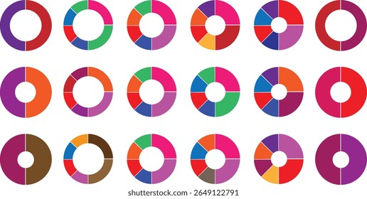 pie chart infographic design. Flat process cycle. Progress sectors. business elements and statistics with numbers. Colorful 1,2,3,4,5,6,7,8,9,10,11,12 ,13,14,15sections. Wheel round	