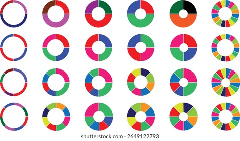 pie chart infographic design. Flat process cycle. Progress sectors. business elements and statistics with numbers. Colorful 1,2,3,4,5,6,7,8,9,10,11,12 ,13,14,15sections. Wheel round	