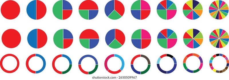pie chart infographic design. Flat process cycle. Progress sectors. business elements and statistics with numbers. Colorful 1,2,3,4,5,6,7,8,9,10,11,12 ,13,14,15.16sections. Wheel round	