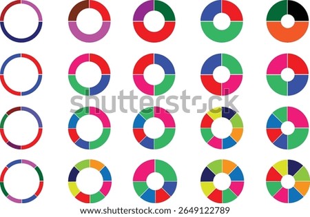 pie chart infographic design. Flat process cycle. Progress sectors. business elements and statistics with numbers. Colorful 1,2,3,4,5,6,7,8,9,10,11,12 ,13,14,15sections. Wheel round	