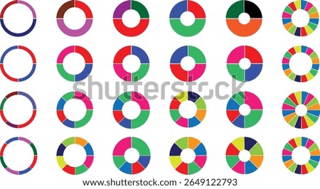 pie chart infographic design. Flat process cycle. Progress sectors. business elements and statistics with numbers. Colorful 1,2,3,4,5,6,7,8,9,10,11,12 ,13,14,15sections. Wheel round	