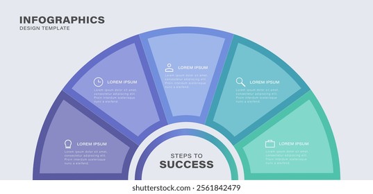 Pie chart infographic design template. Concept of 5 steps or options with icons
