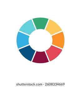 Pie chart infographic. Diagram with sections or parts. Segmented circle icons for infographic, data analysis, web design, ui or presentation. Vector illustration